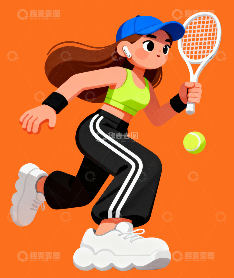 源文件下载【趣麦麦图】扁平风格打网球的女孩3