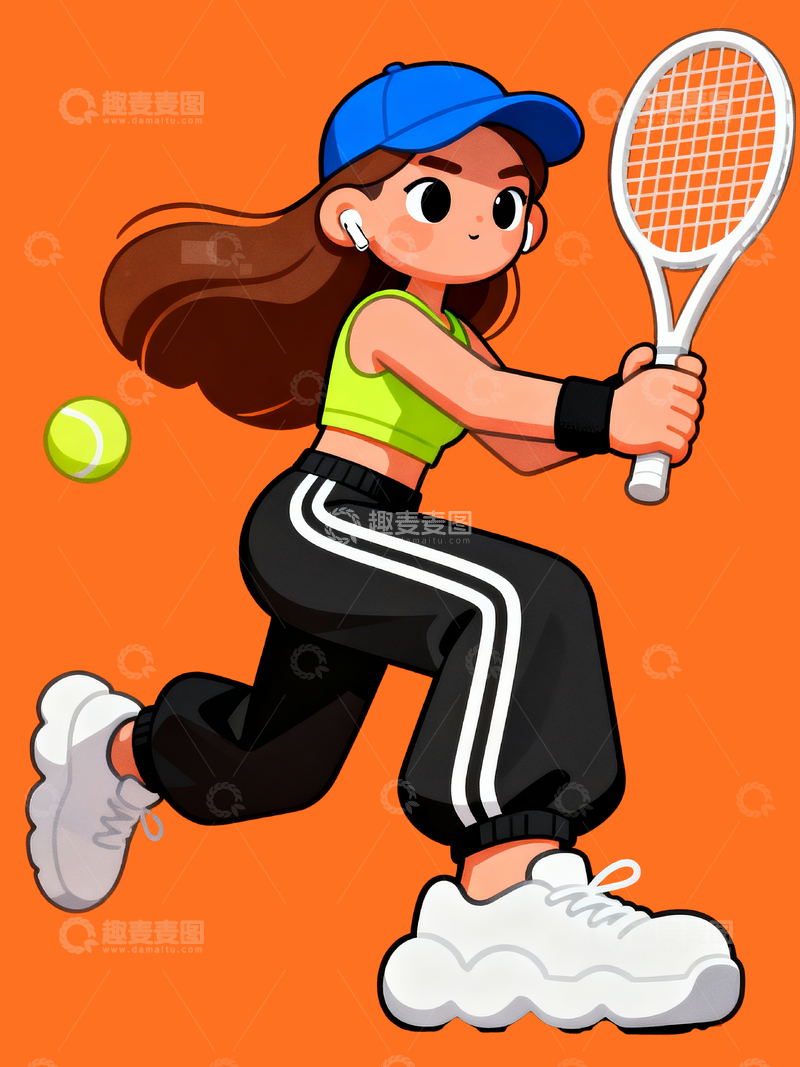 源文件下载【趣麦麦图】扁平风格打网球的女孩2