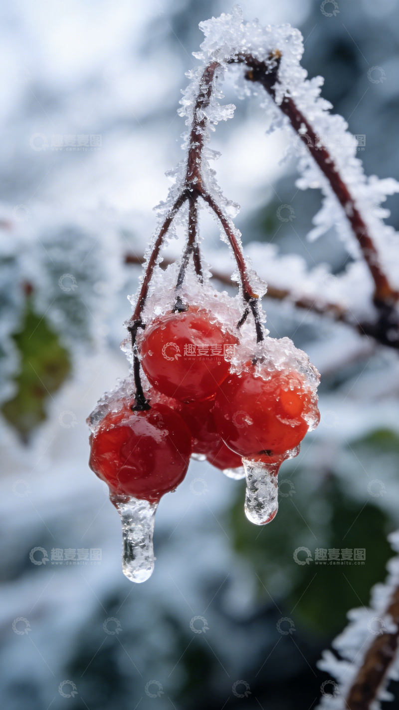高清大图下载【趣麦麦图】冰裹红果冬日剔透