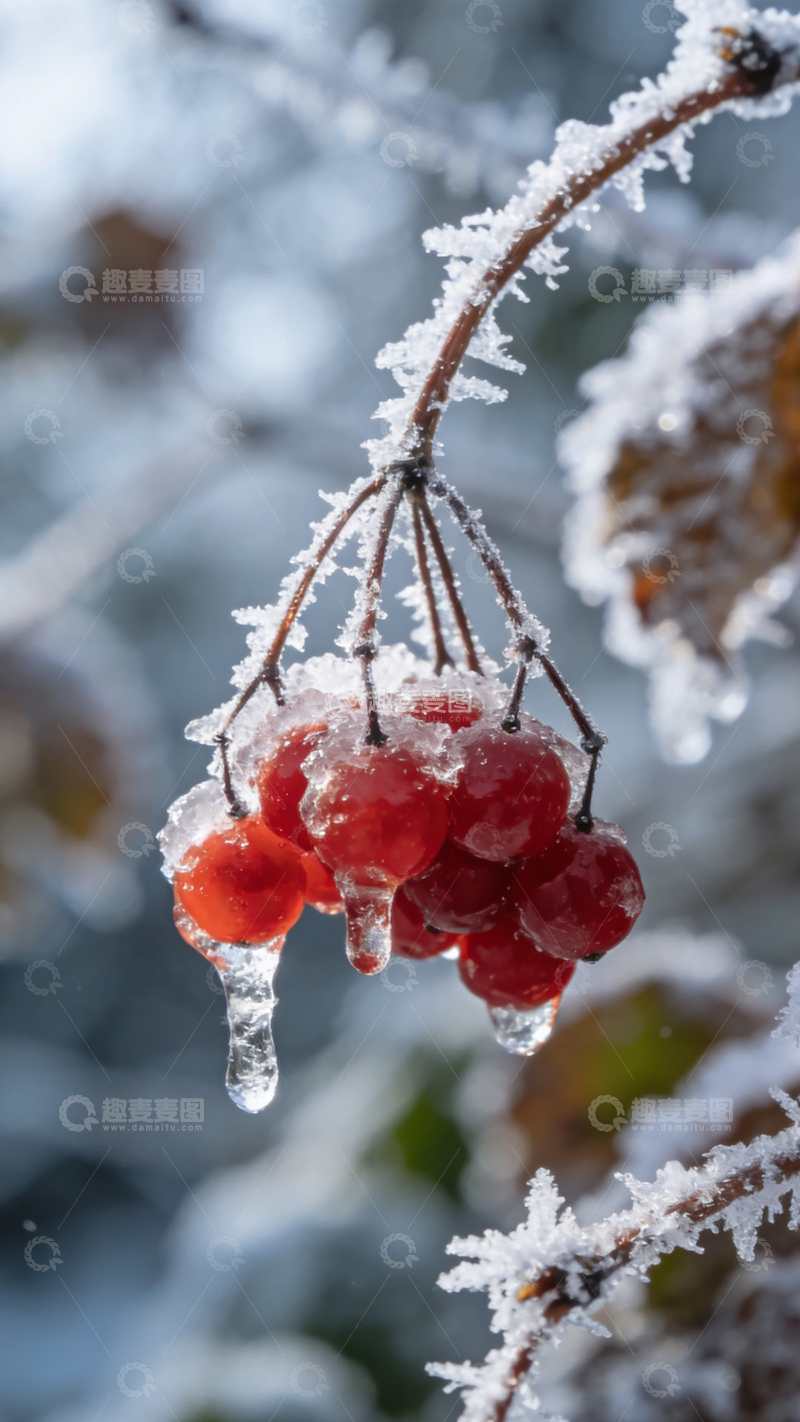 高清大图下载【趣麦麦图】-冰裹红果冬日剔透3