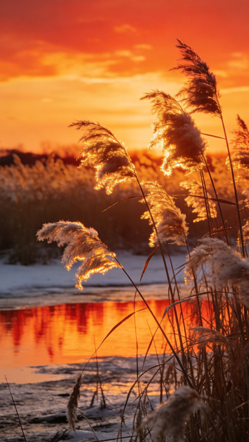 霜苇残阳冬野暖芒3