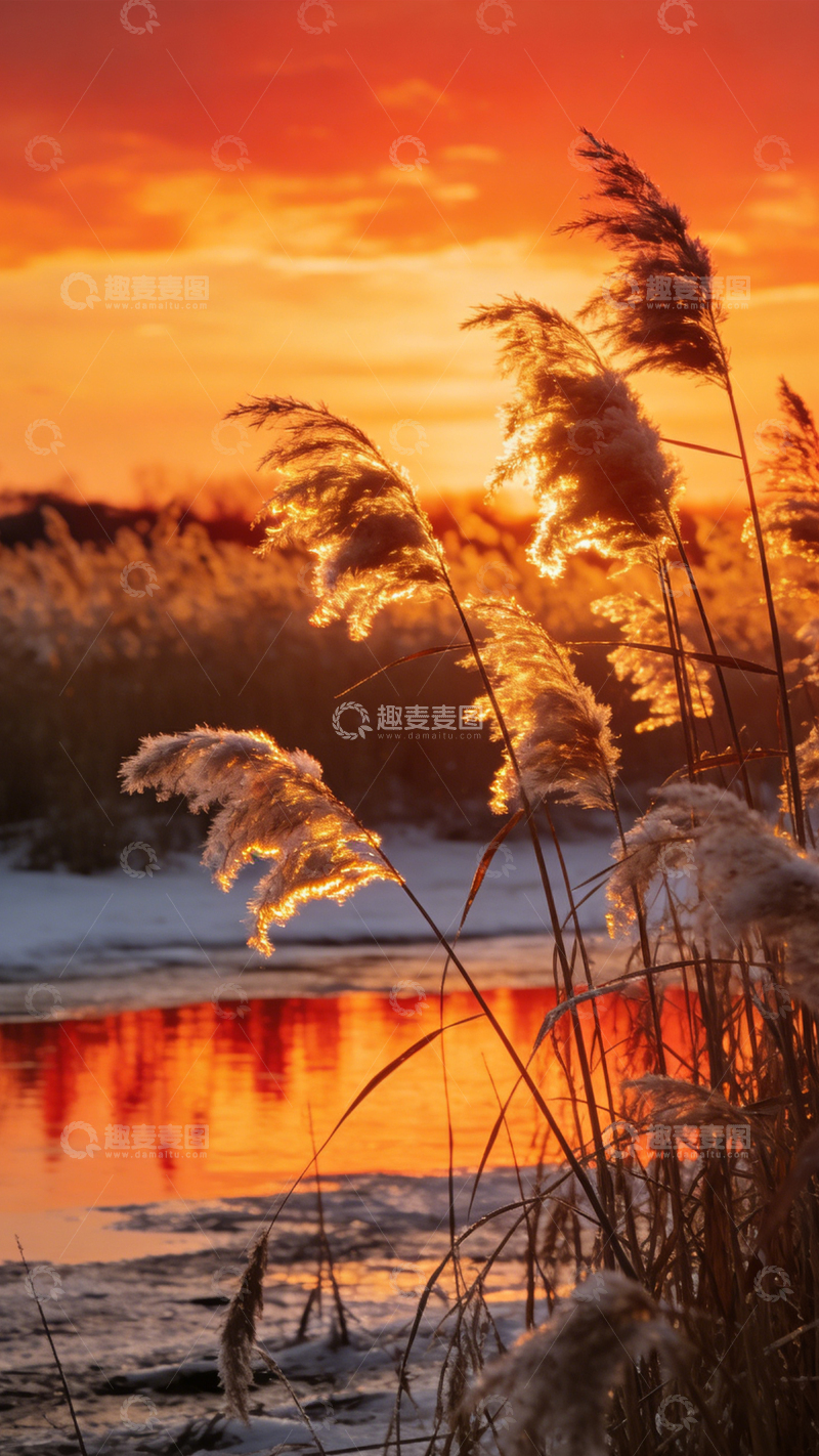 高清大图下载【趣麦麦图】-霜苇残阳冬野暖芒3