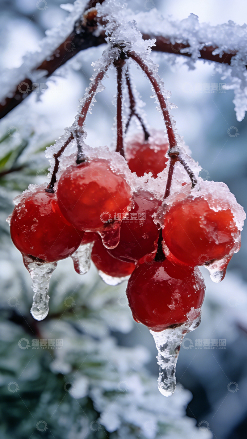 高清大图下载【趣麦麦图】冰裹红果冬日剔透1