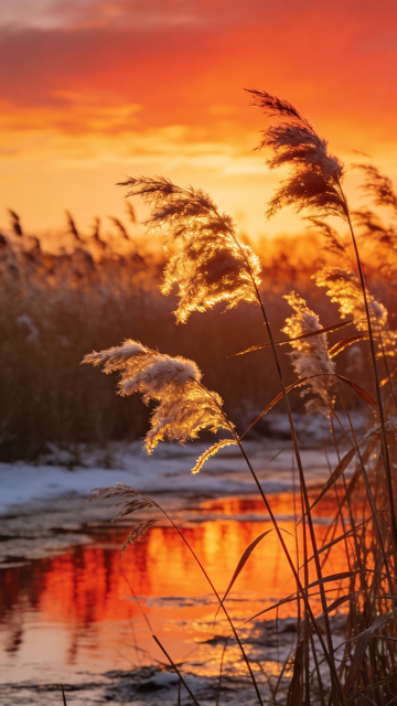 霜苇残阳冬野暖芒