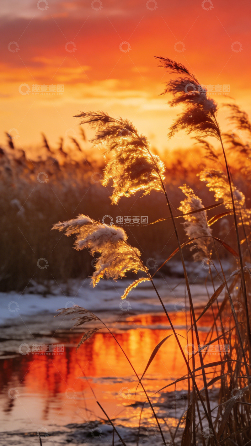 高清大图下载【趣麦麦图】-霜苇残阳冬野暖芒