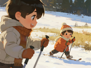 冬日滑雪童趣插画