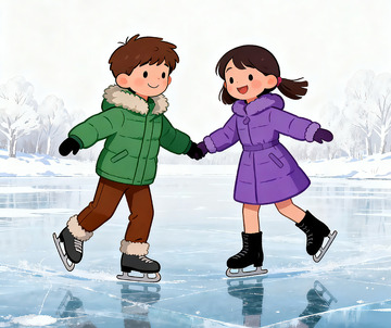 冬日滑冰童趣卡通插画