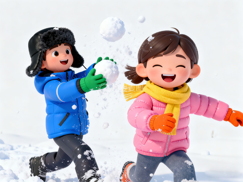 高清大图下载【趣麦麦图】欢乐雪景儿童玩耍卡通图片