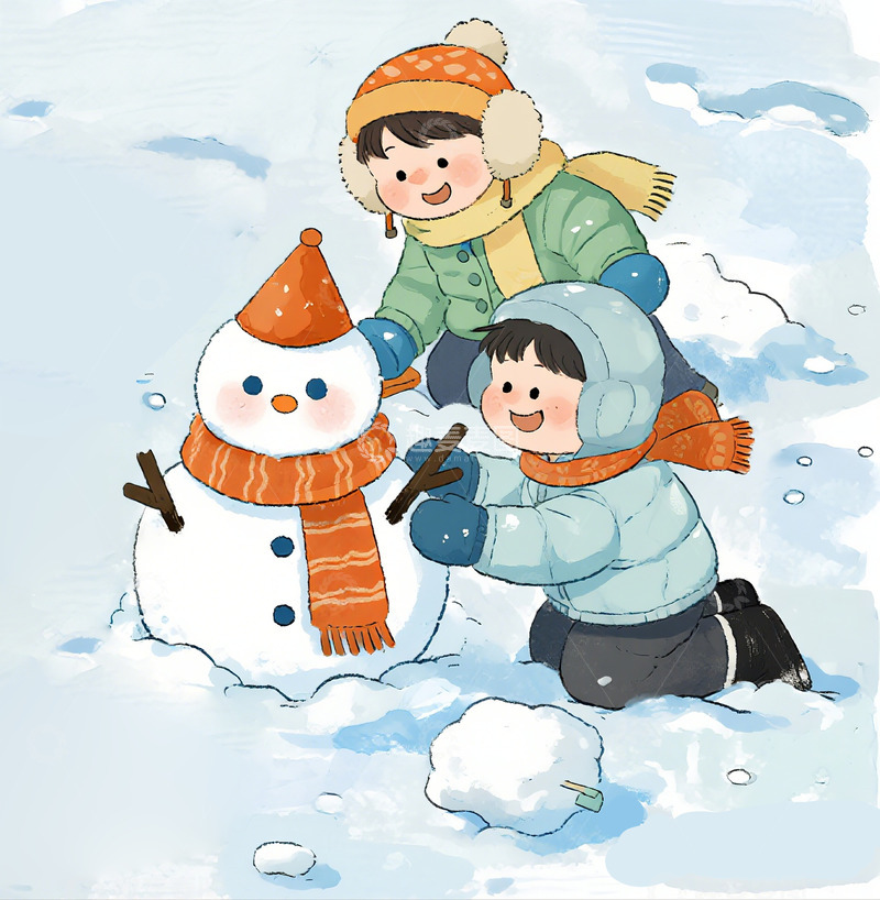 高清大图下载【趣麦麦图】冬日童趣雪人插画