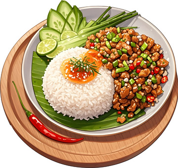 卡通风格泰式炒饭美食插画
