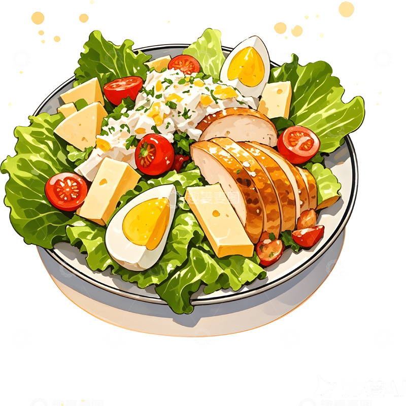 高清大图下载【趣麦麦图】水彩美食沙拉插画