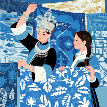 非遗苗族蜡染蓝染主题插画1