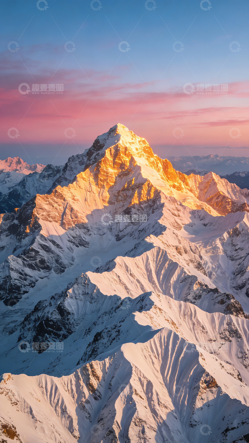 高清大图下载【趣麦麦图】雪峰金辉晚霞壮丽1