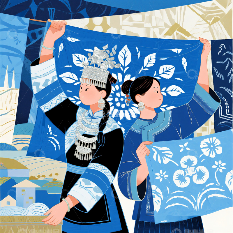 源文件下载【趣麦麦图】非遗苗族蜡染蓝染主题插画3