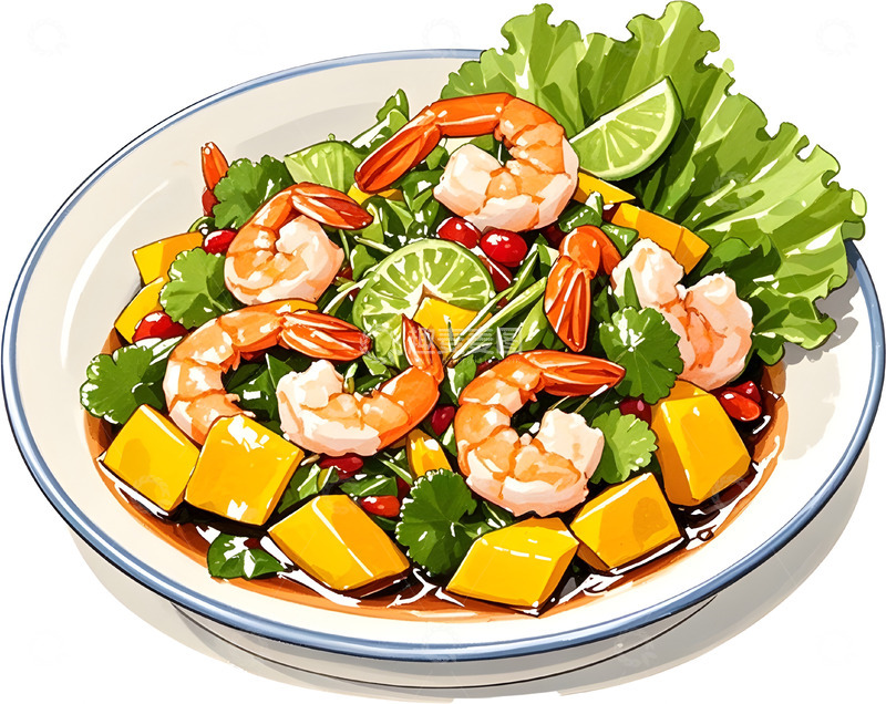 高清大图下载【趣麦麦图】鲜艳美食插画沙拉