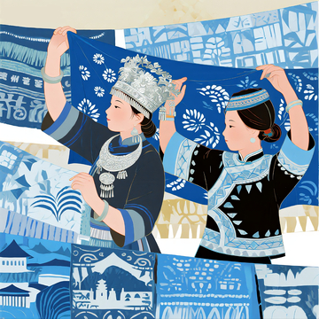 非遗苗族蜡染蓝染主题插画4