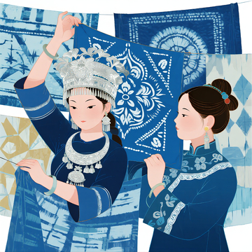 非遗苗族蜡染蓝染主题插画2
