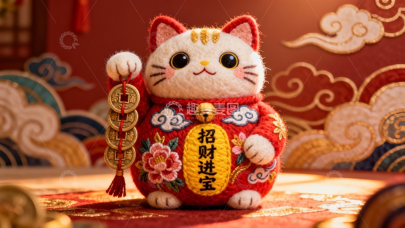 高清大图下载【趣麦麦图】双招福绒线招财猫送好运2