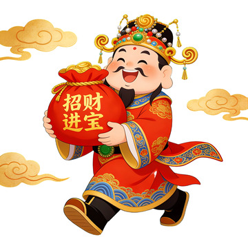 卡通财神招财进宝插画