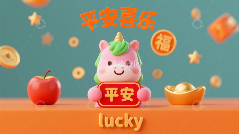 高清大图下载【趣麦麦图】-粉独角兽送平安喜乐福运