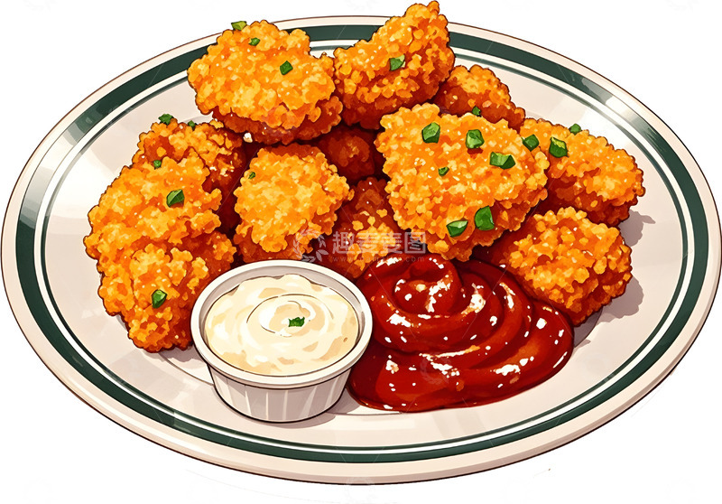 高清大图下载【趣麦麦图】炸鸡块美食插画设计素材