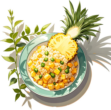 菠萝炒饭美食插画设计素材