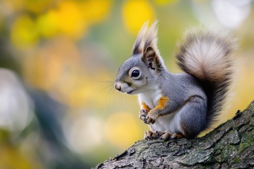树干上的灰色小松鼠