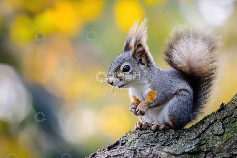 高清大图下载【趣麦麦图】-树干上的灰色小松鼠