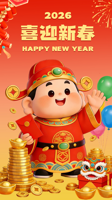 2026年Q版财神迎春新年海报设计