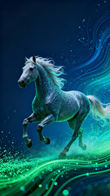 梦幻白马星空飞奔艺术插画