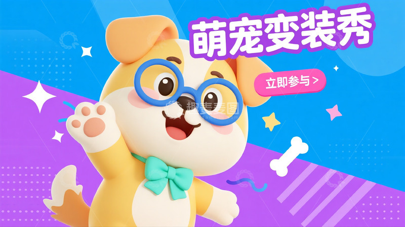 高清大图下载【趣麦麦图】萌宠变装秀之俏皮眼镜小狗