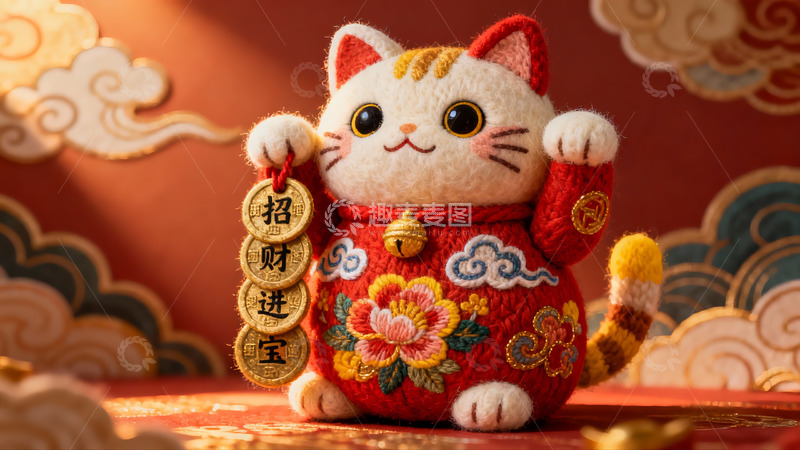 高清大图下载【趣麦麦图】绒线招财猫纳福迎祥