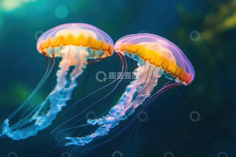 高清大图下载【趣麦麦图】-大海里的两只水母 