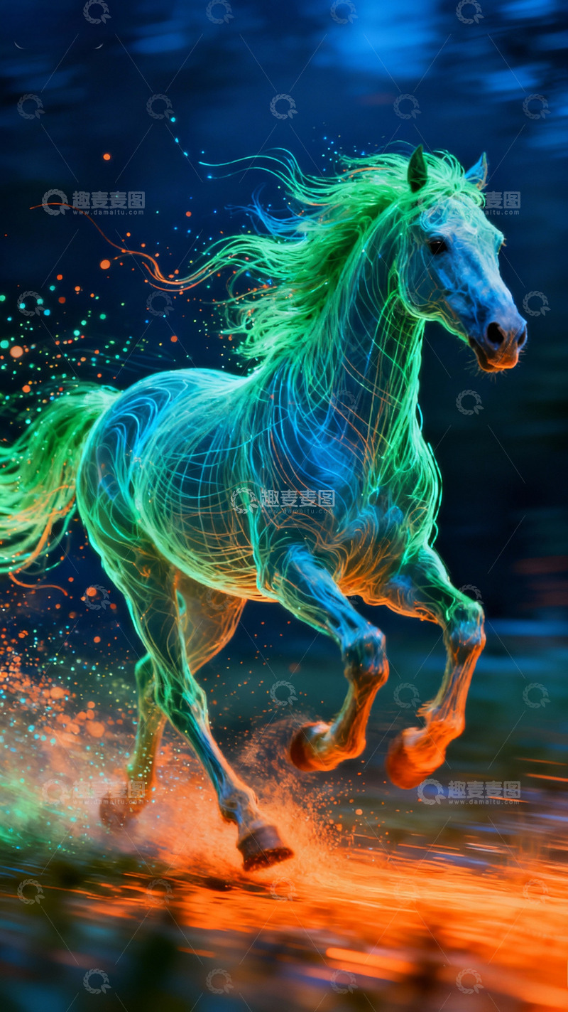高清大图下载【趣麦麦图】梦幻光效骏马奔跑艺术画作