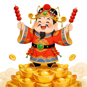 卡通财神爷金币插画设计素材