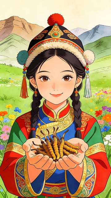 捧着冬虫夏草的女孩
