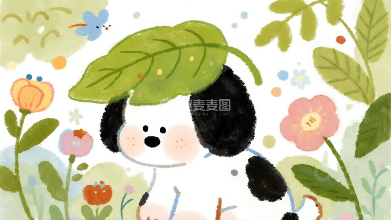 高清大图下载【趣麦麦图】荷叶帽小狗漫游缤纷花田