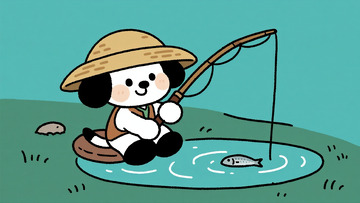 草帽小狗的悠然钓鱼时刻