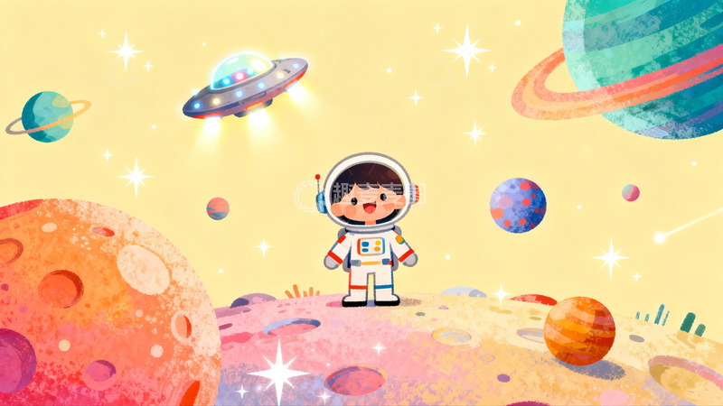 高清大图下载【趣麦麦图】黄调星空中宇航员的太空梦