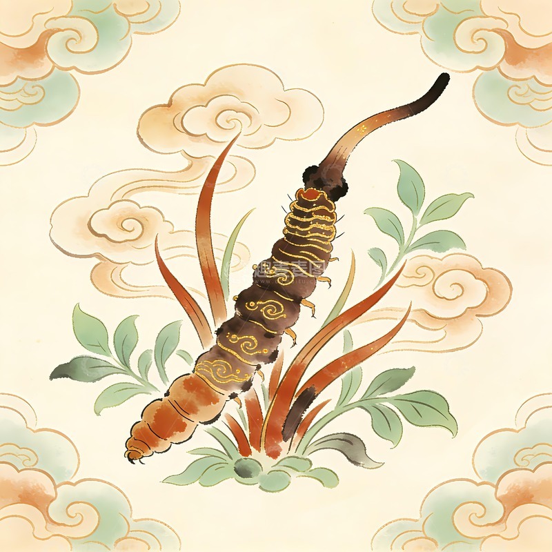 高清大图下载【趣麦麦图】冬虫夏草绘画