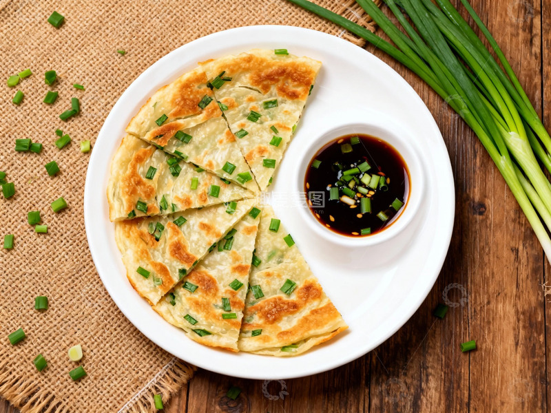 高清大图下载【趣麦麦图】中式葱油饼配酱油碟