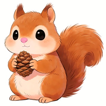 一只抱着松果的小松鼠