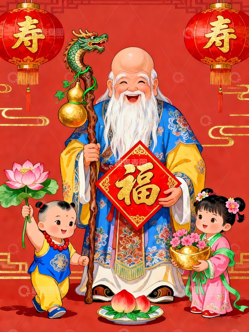 高清大图下载【趣麦麦图】寿星祝寿老寿星
