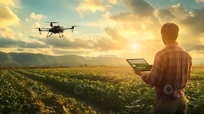 高清大图下载【趣麦麦图】智能农业无人机农田作业图