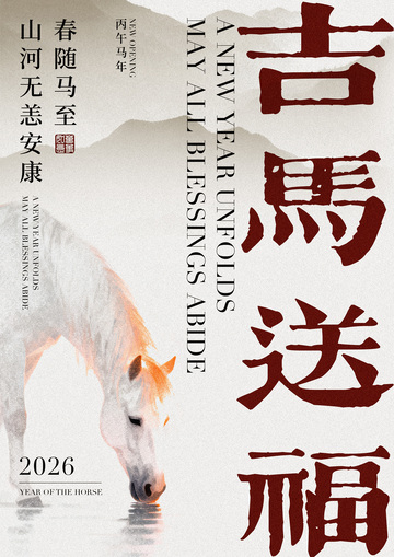 水墨马年祝福海报设计素材