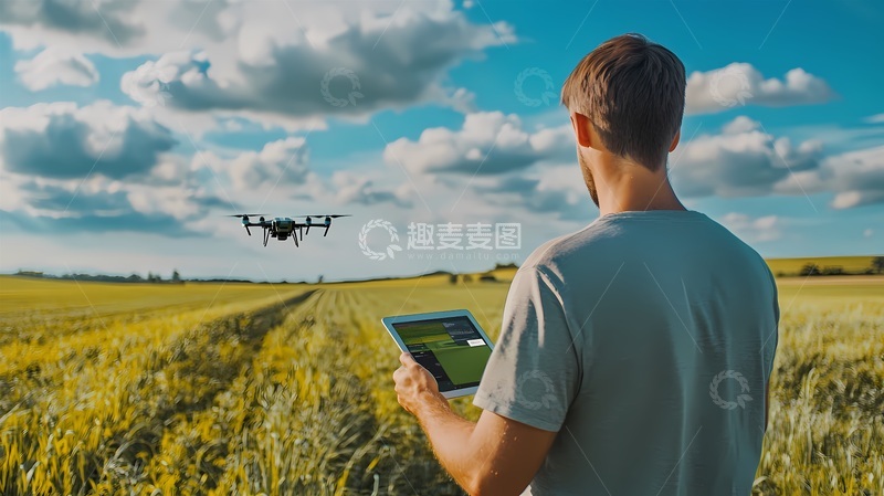 高清大图下载【趣麦麦图】农田无人机操控科技农业