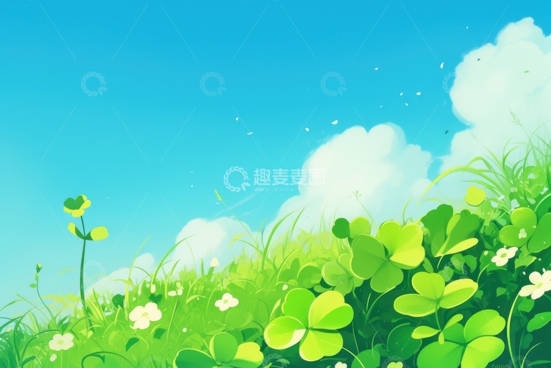 高清大图下载【趣麦麦图】手绘简约四叶草插画