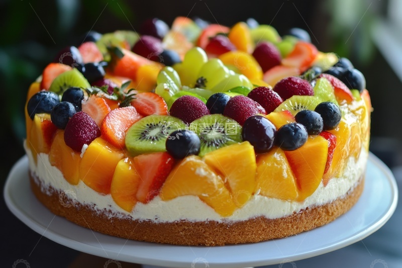 高清大图下载【趣麦麦图】-黄桃水果奶油蛋糕