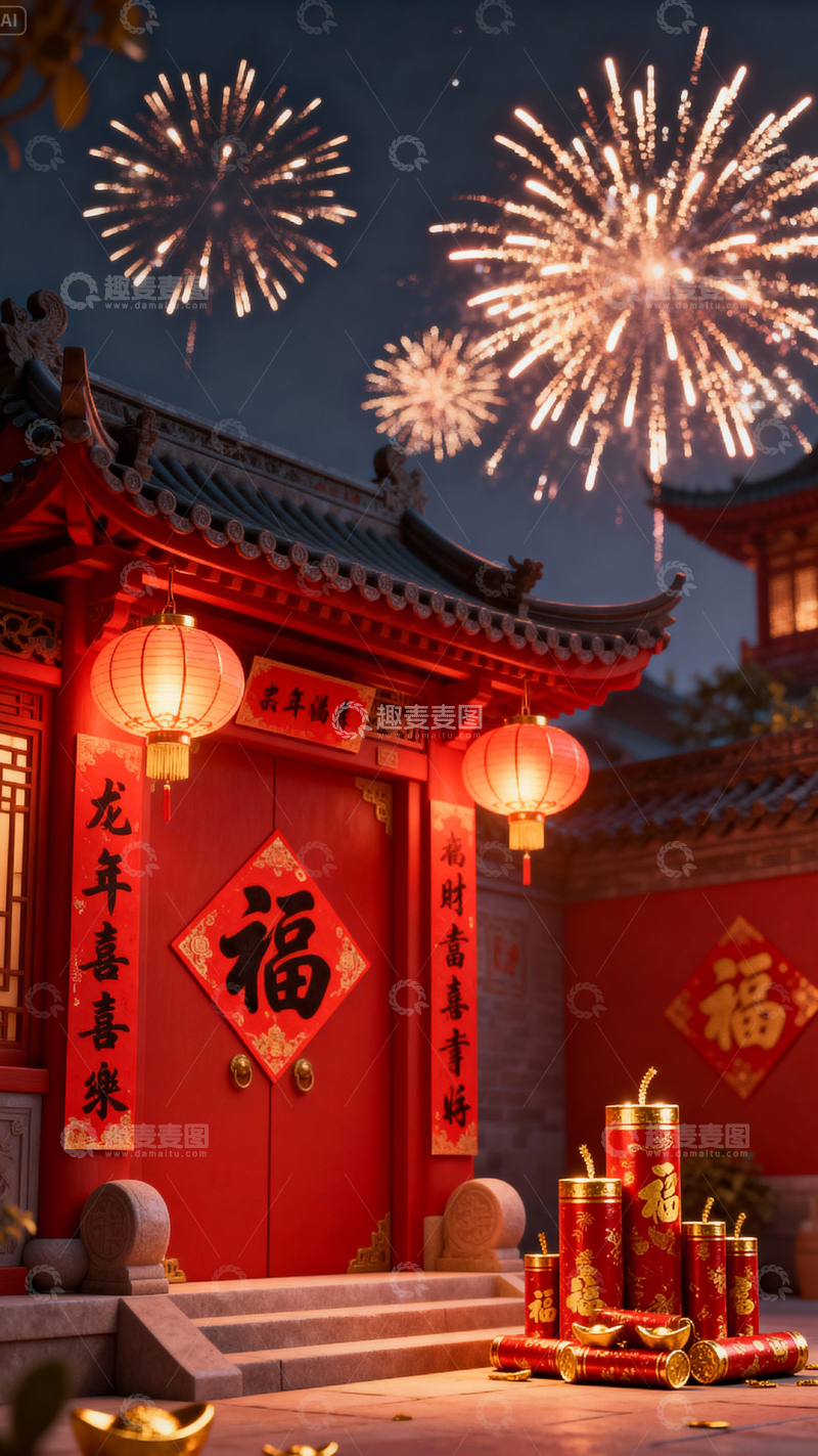 高清大图下载【趣麦麦图】 新年元旦春节背景_竖屏330