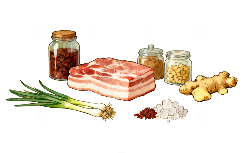 源文件下载【趣麦麦图】猪肉、姜葱、白糖和调味料4